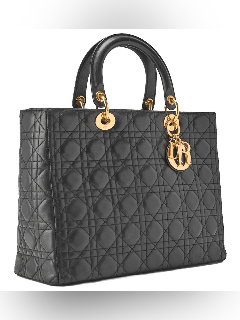 Dior Lady Dior Cannage Handbag Large Size Lambskin Gold-Tone Hardware